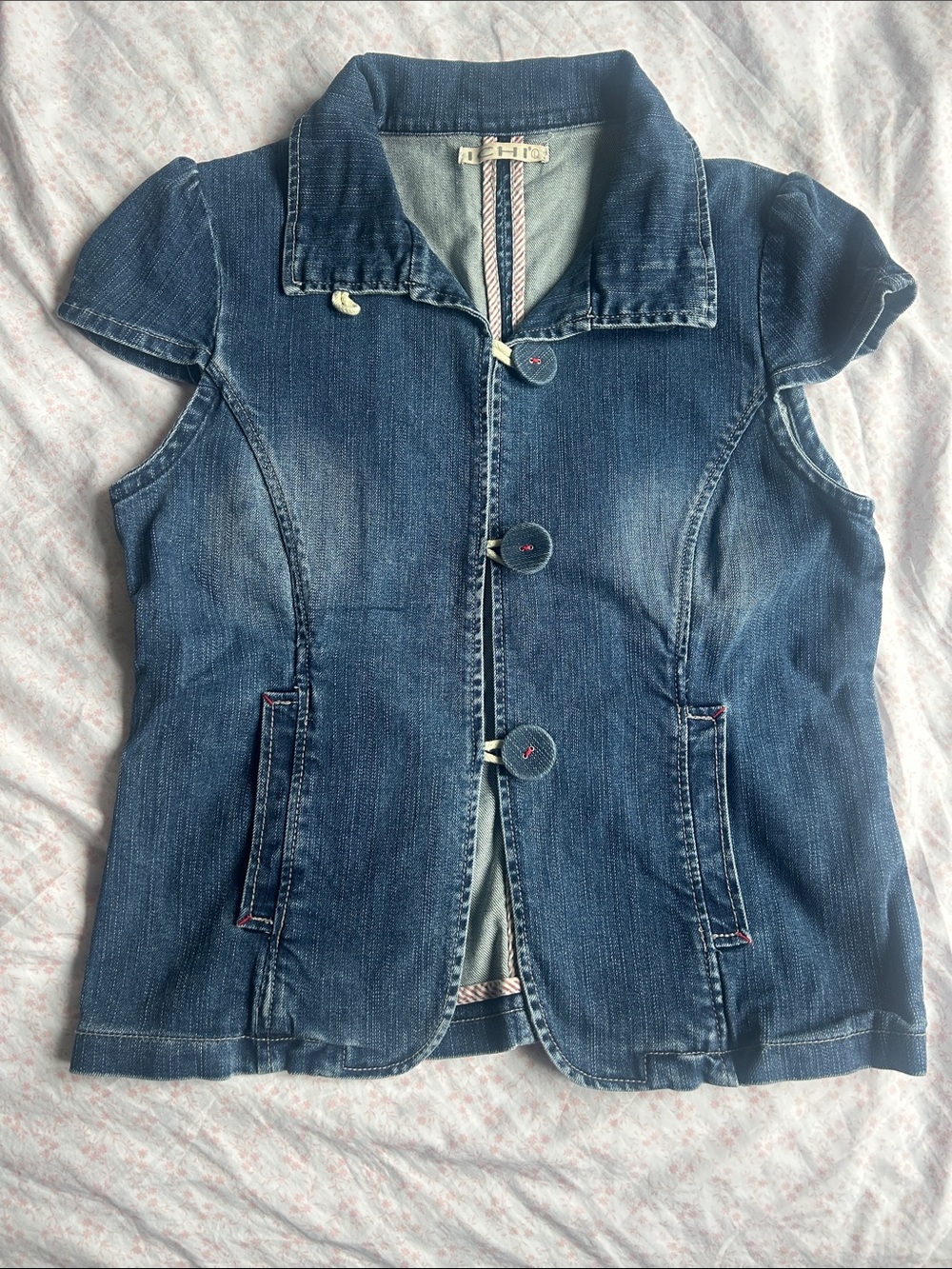 Denim Ichi Button-Front Short-Sleeve Vest - Blue
